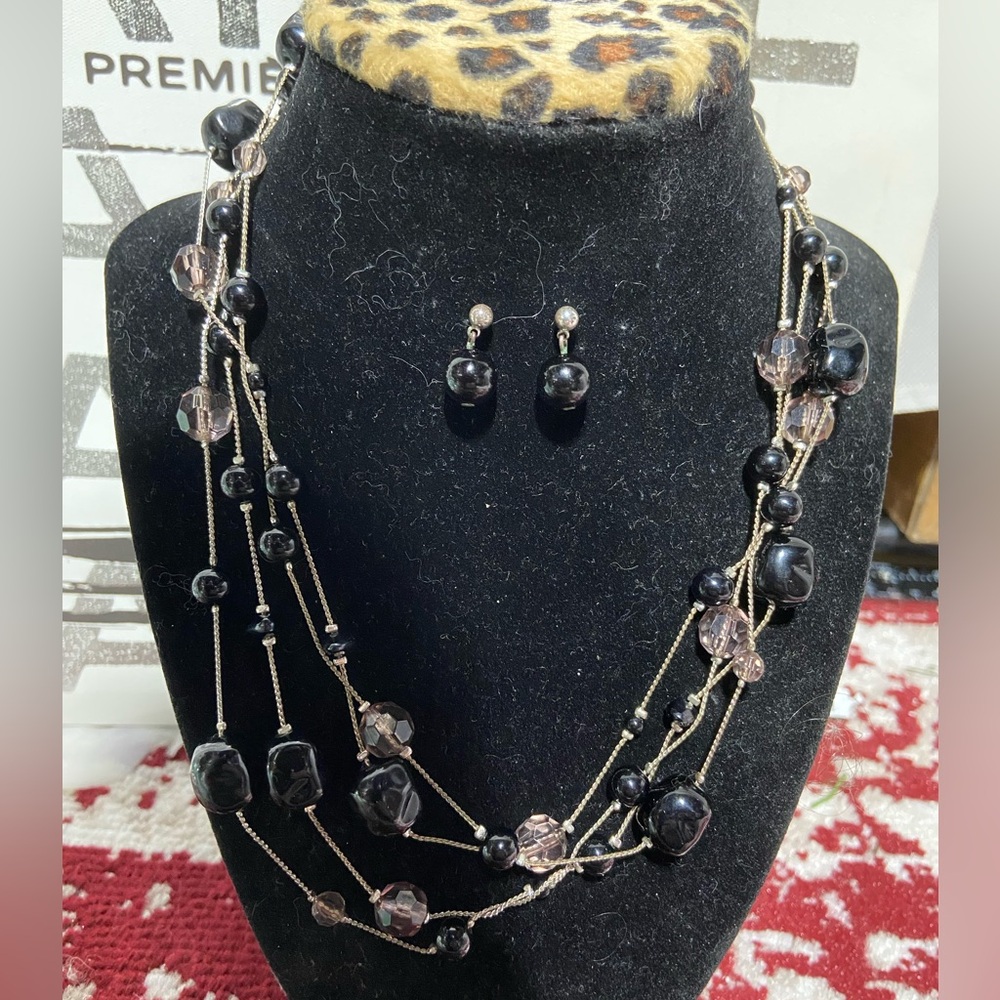 Contemporary Opera Length Single Strand Bead Station Necklace and Earrings